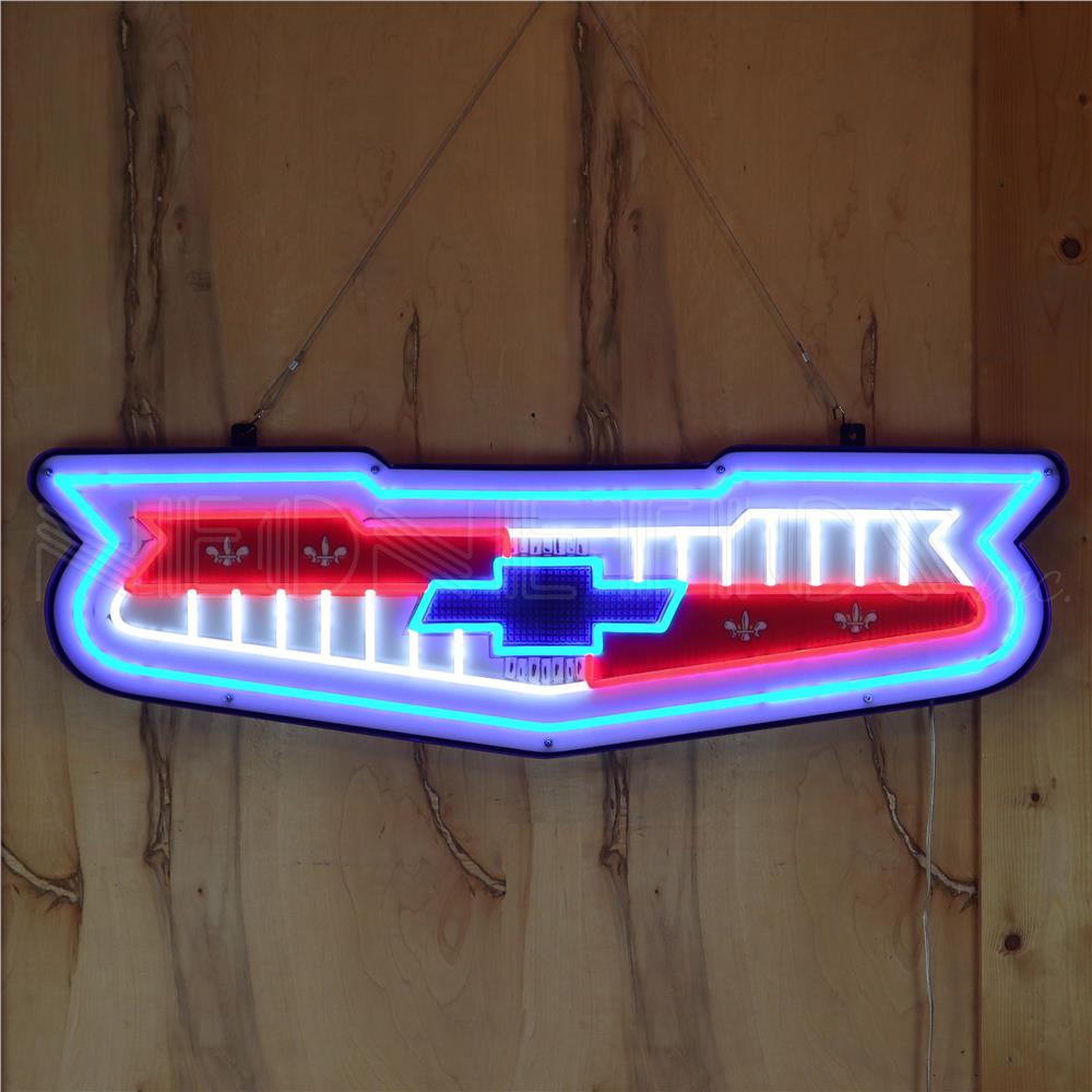 Neonetics 29CHGRL 1957 Chevy Emblem Chevrolet Grille LED Flex-Neon Sign in Steel Can 40” x 13” (CCC)