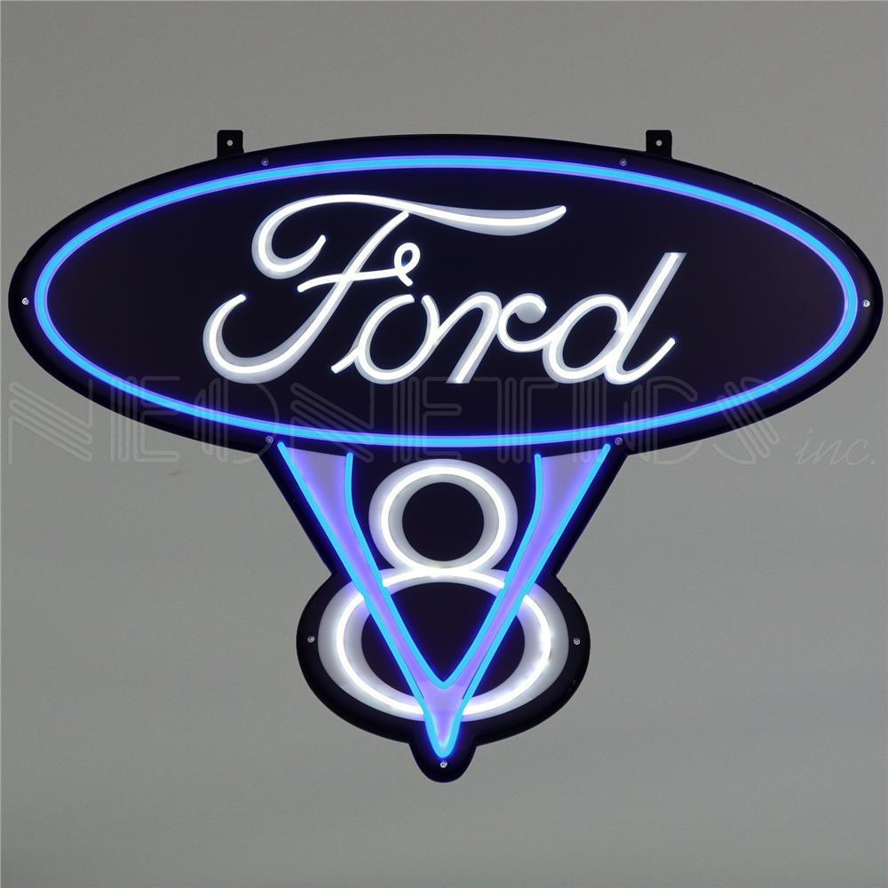 Neonetics 29FV8BW Art Deco Maurquee Ford V8 LED Flex-Neon Sign in Steel Can 40" x 30" (CCC)