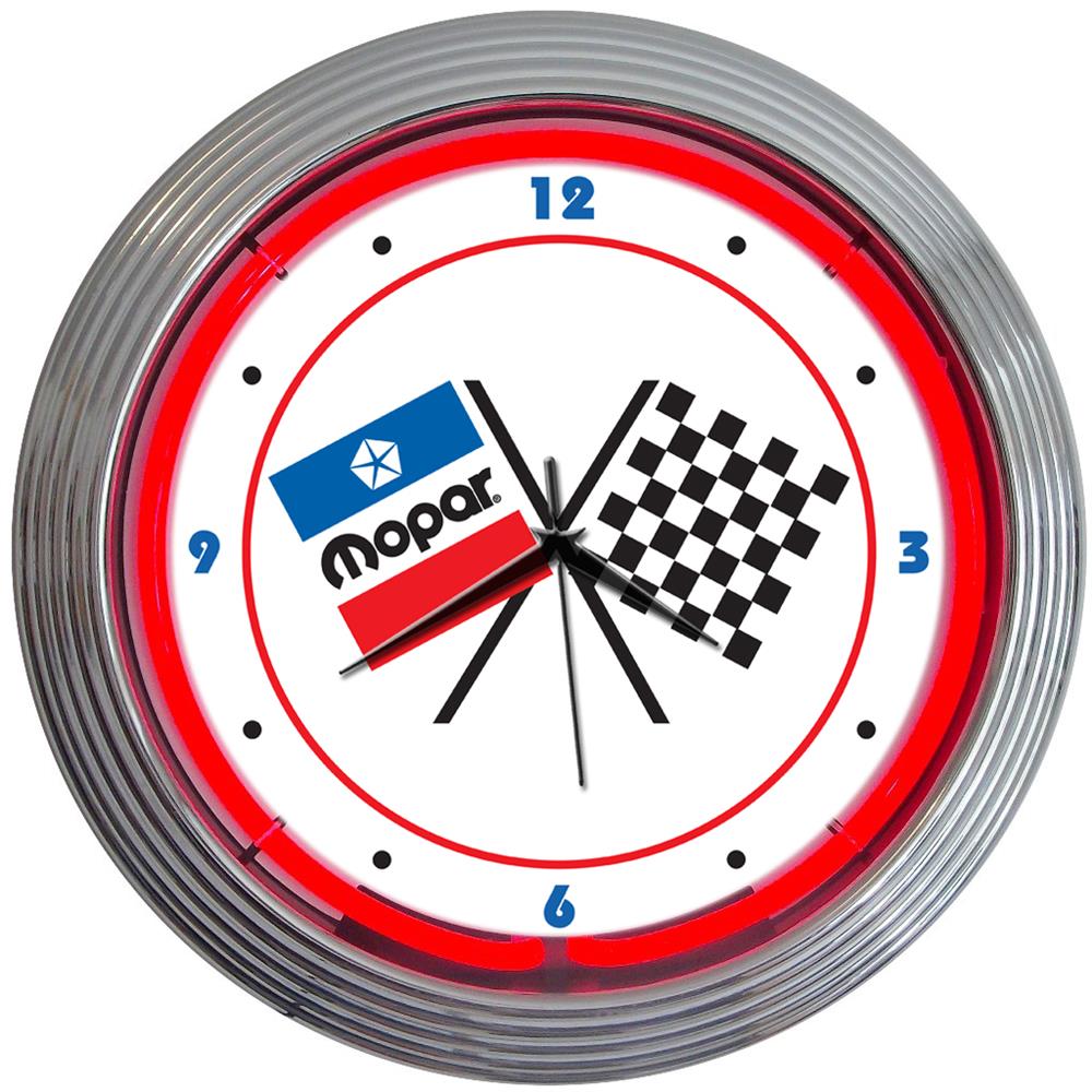 Neonetics Mopar Checkered Flag Red Neon Clock 15" (CCC)