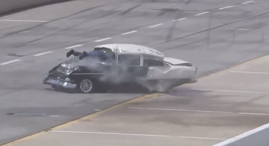 '55 Bel Air Destroyed in Drag Race; Driver Walks Away - VIDEO