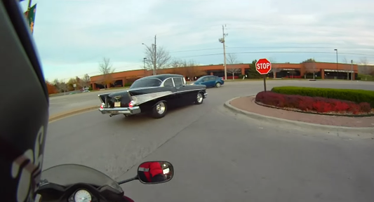 57 Chevy Bel Air Smokes Bikers!