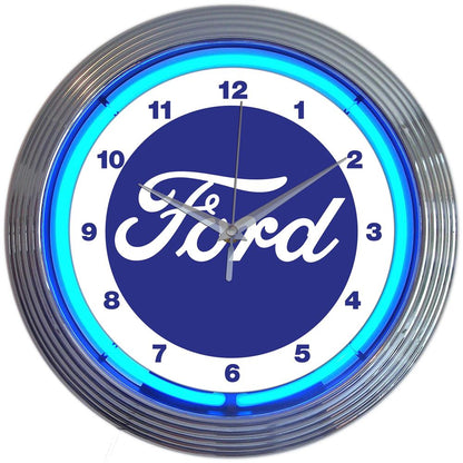 Neonetics Ford Script Logo Blue Neon Clock 15" (CCC)